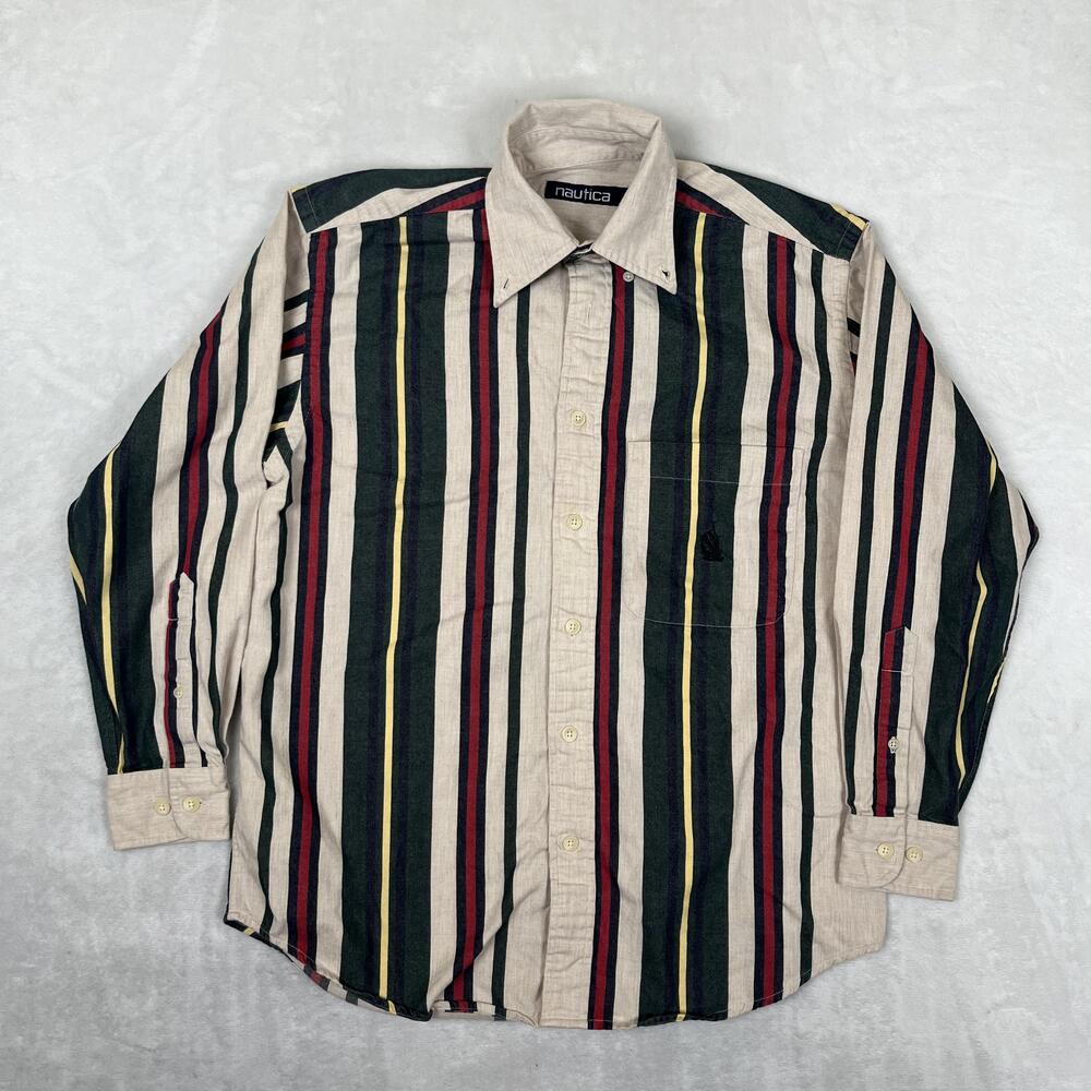 Vintage Nautica Shirt Mens Small Multicolor Stripe Long Sleeve Button Front